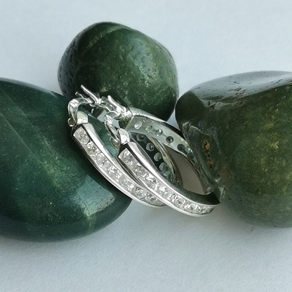 Sterling Silver CZ Hoop Earrings - Picture 3 of 8